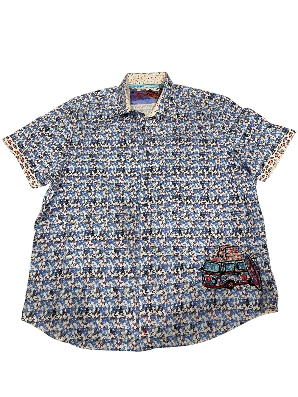 Robert Graham Floral VW Bus Button Down Short Sleeve Shirt 2XL